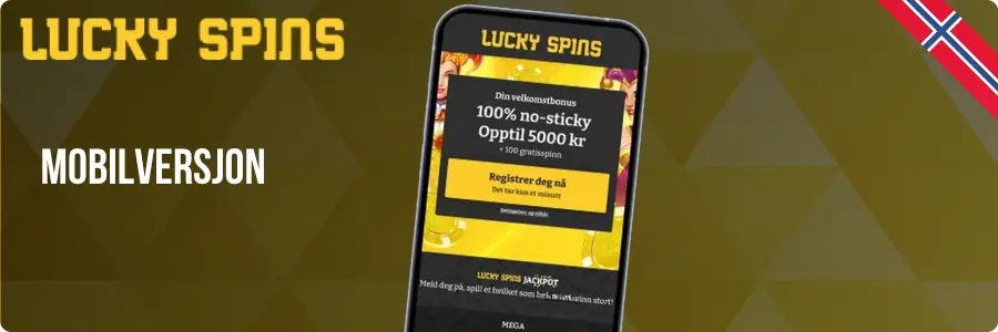 Lucky Spins åpnet i mobilnettleser med bonustilbud på skjermen