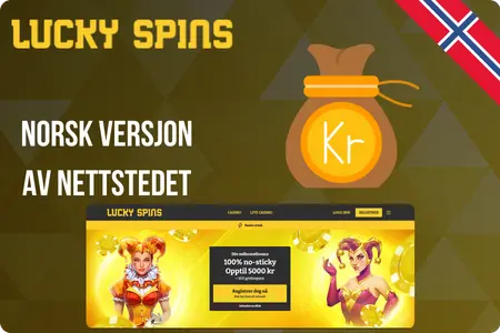 Norsk utgave av Lucky Spins med pengesekk i kroner og forsidebanner